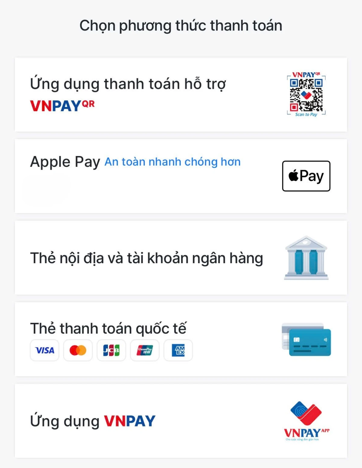 cac phuong thuc thanh toan qua vnpay